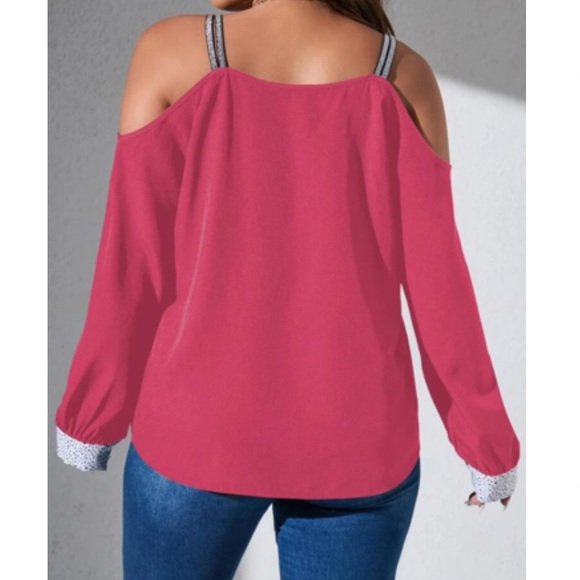 Plus size black contrast trim cold shoulder blouse - Picture 12 of 12